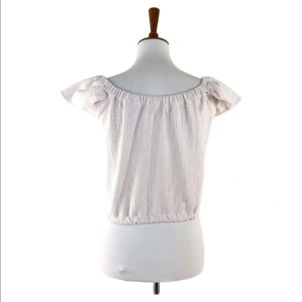 Madewell Creme Ruffle Sleeve Button Front Top, Small - Picture 4 of 7